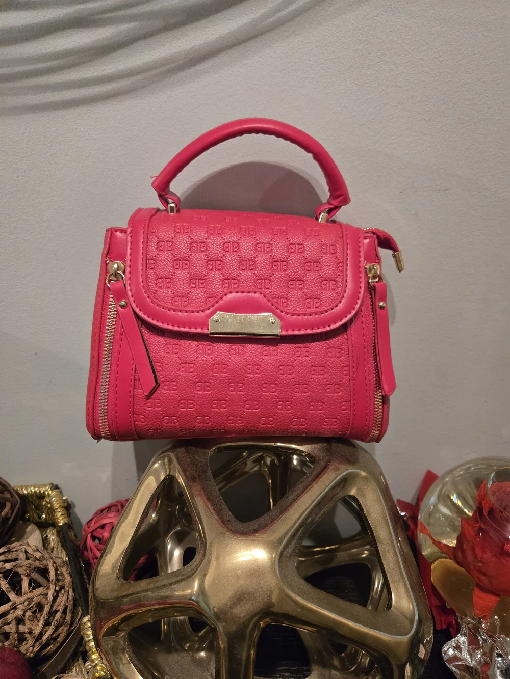 Red Top-Handle Women's Satchel- Crossbody Strap Inside Bag